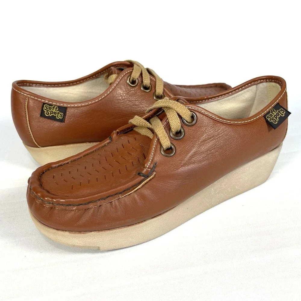 Vintage Soft Spots Cream Puffs Leather‎ Loafers Brown Womens 6.5 USA Comfort